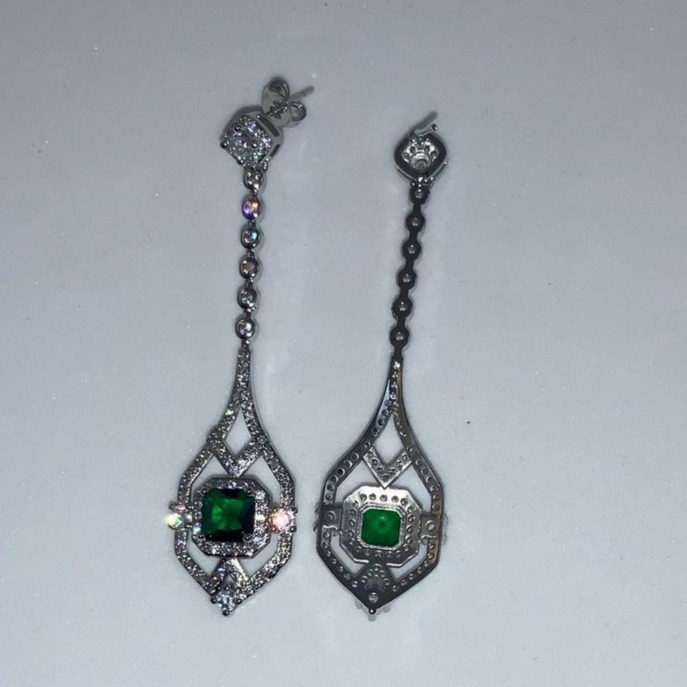 2ct Emerald Art Deco Earrings - Picture 5 of 12